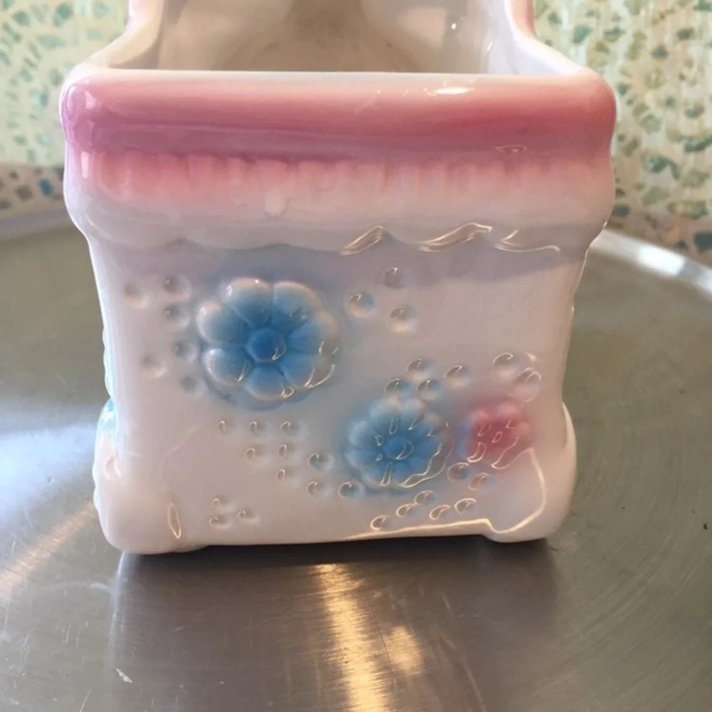 Vintage Ceramic Train Planter Teddy Bear Baby pink blue white - Picture 4 of 6